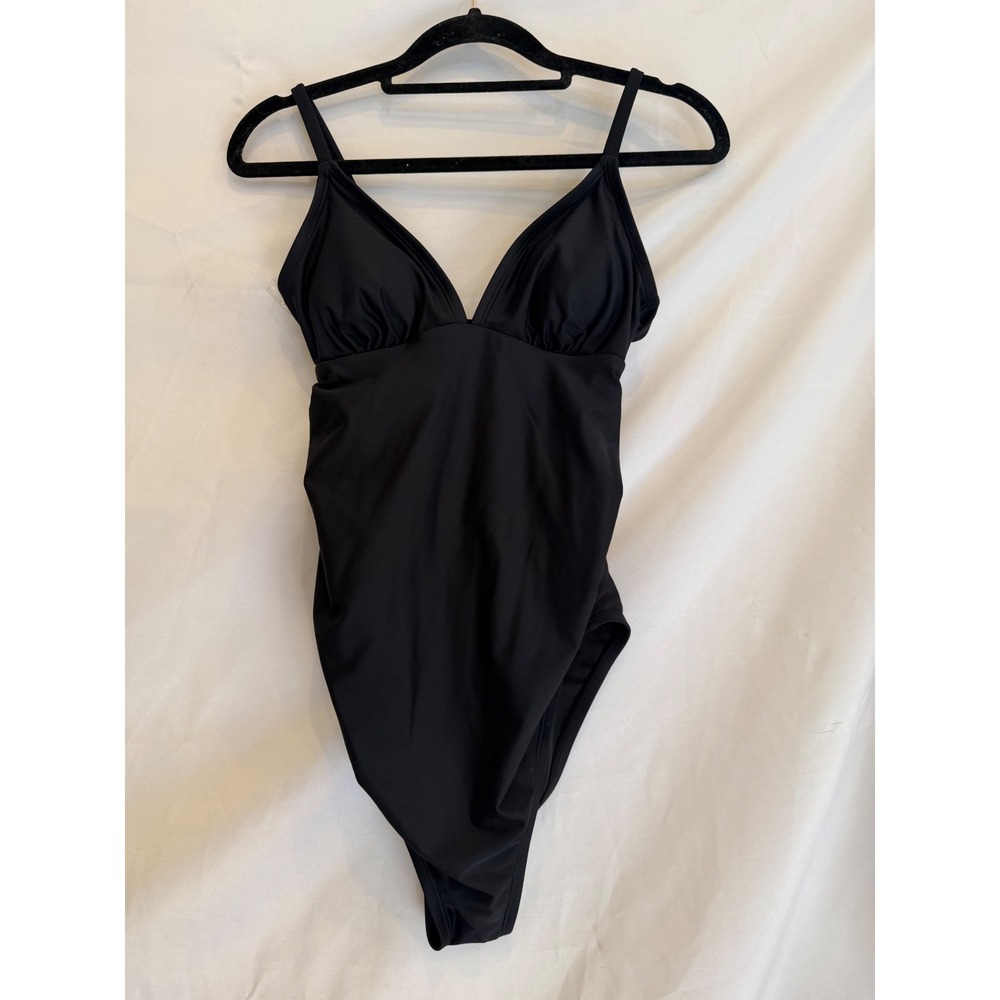NWT Cupshe Black Ruched V-Neck One-Piece Swimsuit DKA12E2D003AA Womens XS‎ NWT